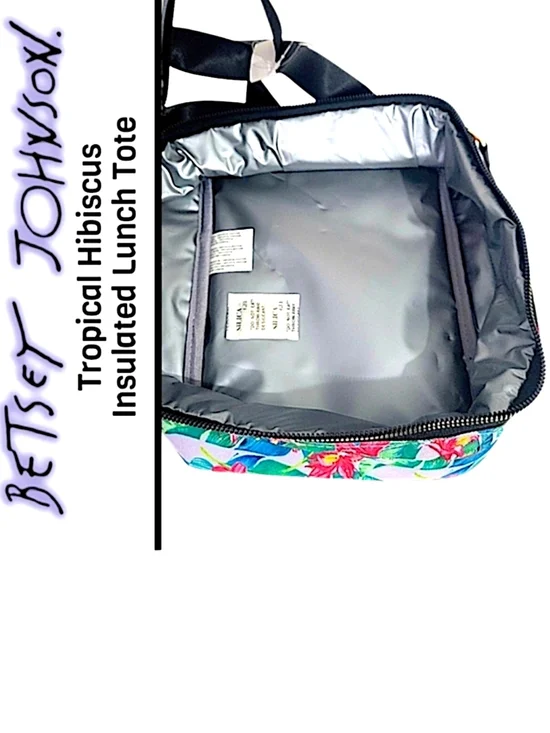 Betsey Johnson Tropical Hibiscus Lunch Tote Pink And Green Insulated - Picture 5 of 6